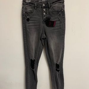 Distressed Button Up Black Jeans